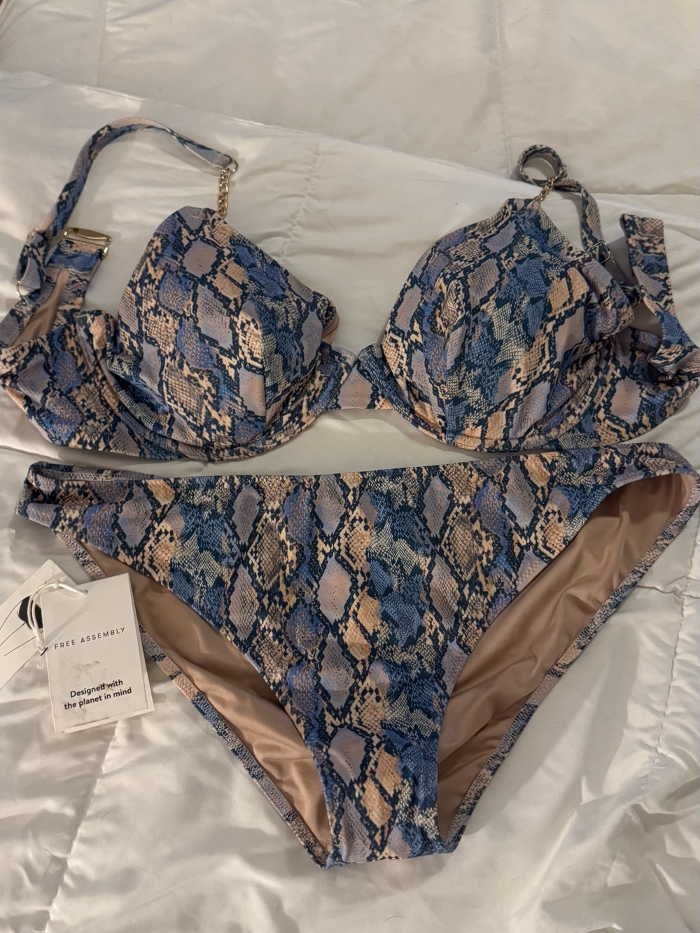 Shade & Shore Blue and Tan Snake-Print Underwire Bikini Set